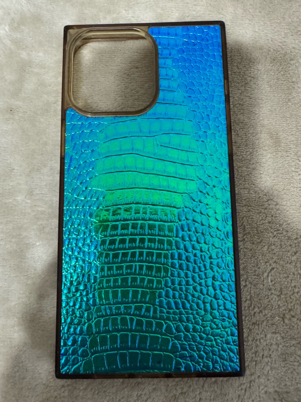 Iridescent Blue-Green Croc-Texture Flaunt phone case